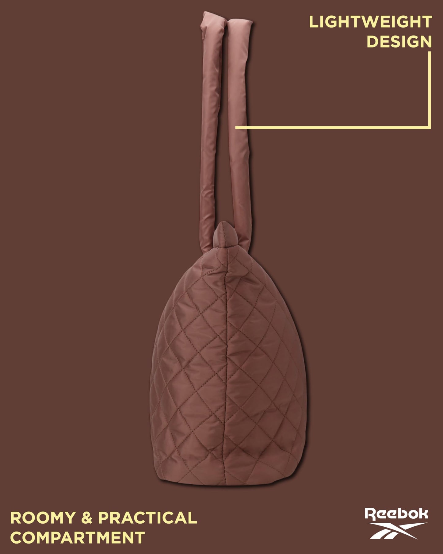 Reebok Womens Tote Bag - Lightweight Carry On Puffer Quilted Tote Bag for Travel Work Travel and Daily Essentials, Size One Size, Barbara Choco Malt
