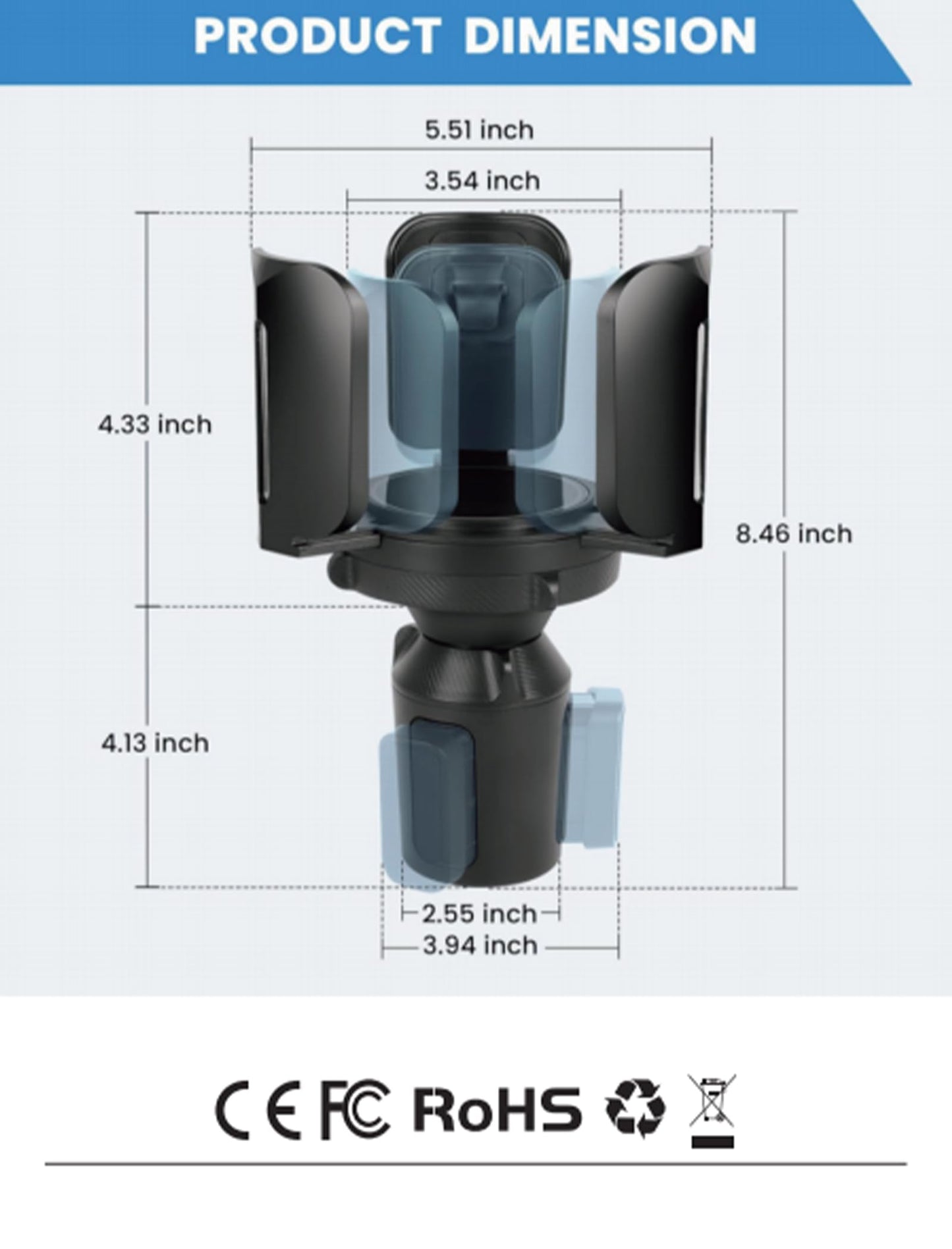 Universal Golf Cart Cup Holder Expander, Adjustable Base & Holder for 1lb Tank, Various Sized Water Bottles & Tumblers, Compatible with EZGO, Club Car, Yamaha, Golf Cart Accessories