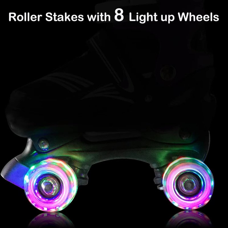 JeeFree Rainbow Unicorn 4 Size Adjustable Light up Roller Skates for Girls Boys for Kids，All 8 Wheels of Girl's Skates Shine,Safe and Fun for Kids