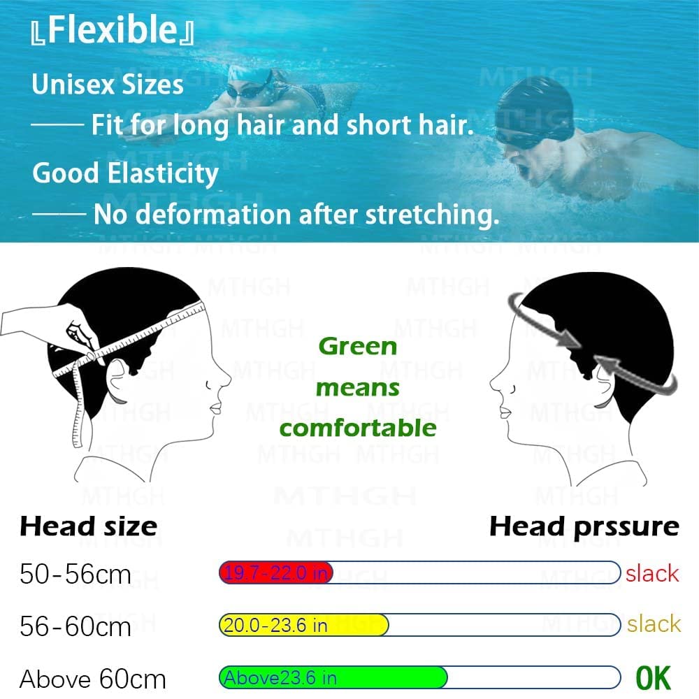 Swim Cap for Long Hair Women, MTHGH Silicone Swim Cap for Men Unisex Adults, 2Pack High Elasticity Large Swimming Cap (Black+White)