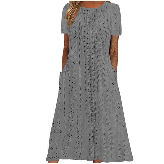 Casual Summer Dresses for Women Summer Dresses for Women 2024 Casual V Neck Boho Vacation Maxi Dress Flowy Short Sleeve Beach Mid Calf Dresses with Pockets Generic