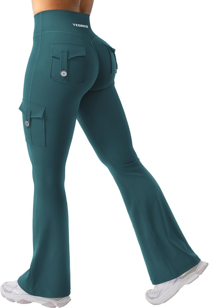 CoreFlex Women's High-Waisted Flare Leggings - Hidden Pockets, No Front Seam, Yoga & Gym Wear