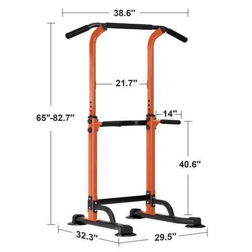 SogesHome Power Tower Pull Up Bar and Dip Station Adjustable Height Dip Stand Multi-Functional Strength Training Fitness Workout Station, Orange