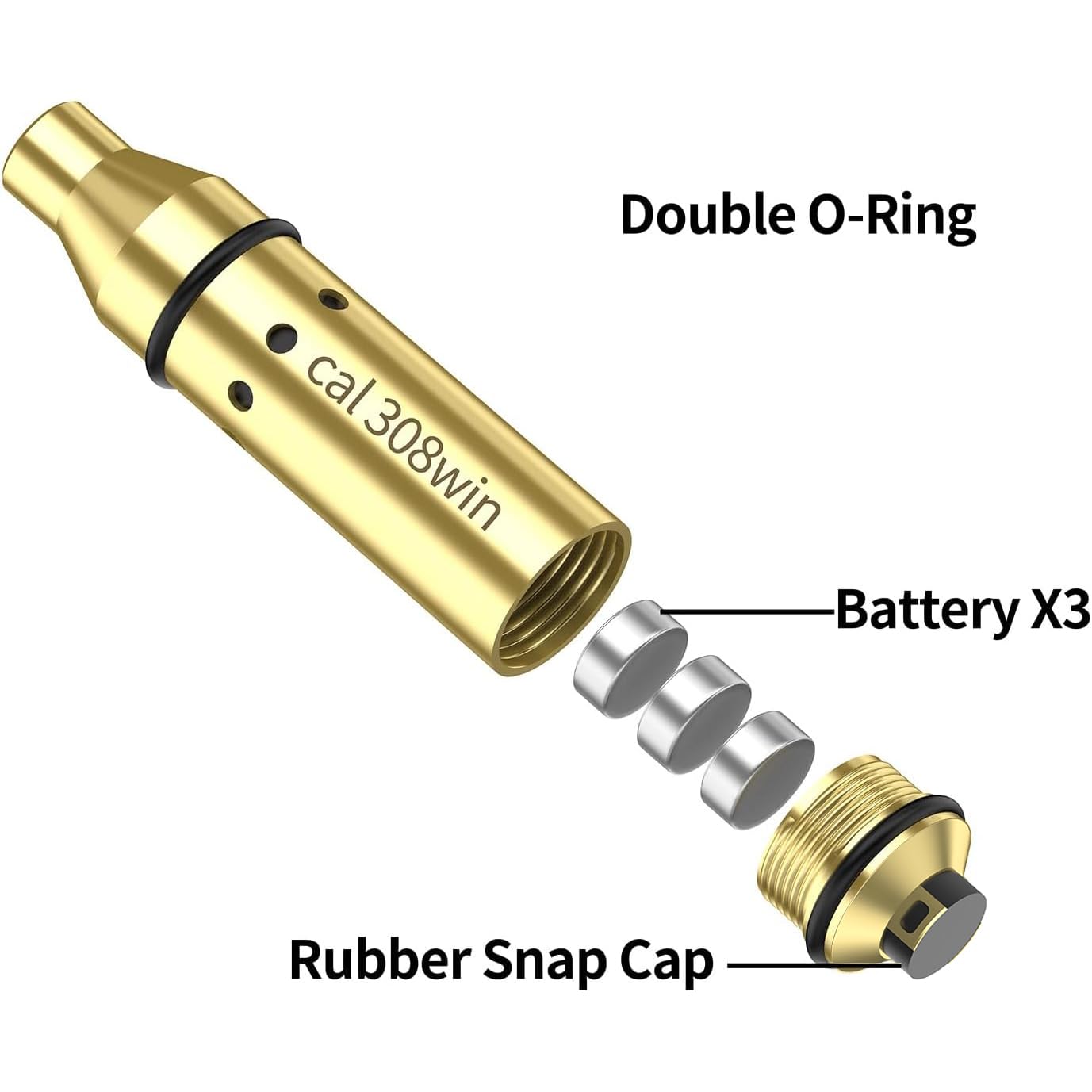 Tipfun 308win Laser Training Cartridge with Built in Rubber Snap Cap for Dry Fire Training Practice, Extra O-Rings