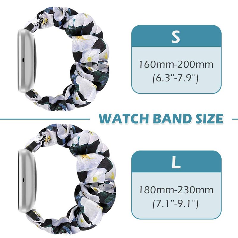 ShuYo 10 PACK Scrunchie Bands Compatible with Fitbit Versa/Versa 2/Versa Lite Special Edition Women Girl Elastic Stretch Fabric Strap Pattern Printed Scrunchy Replacement Bracelet Wristband(23mm L)