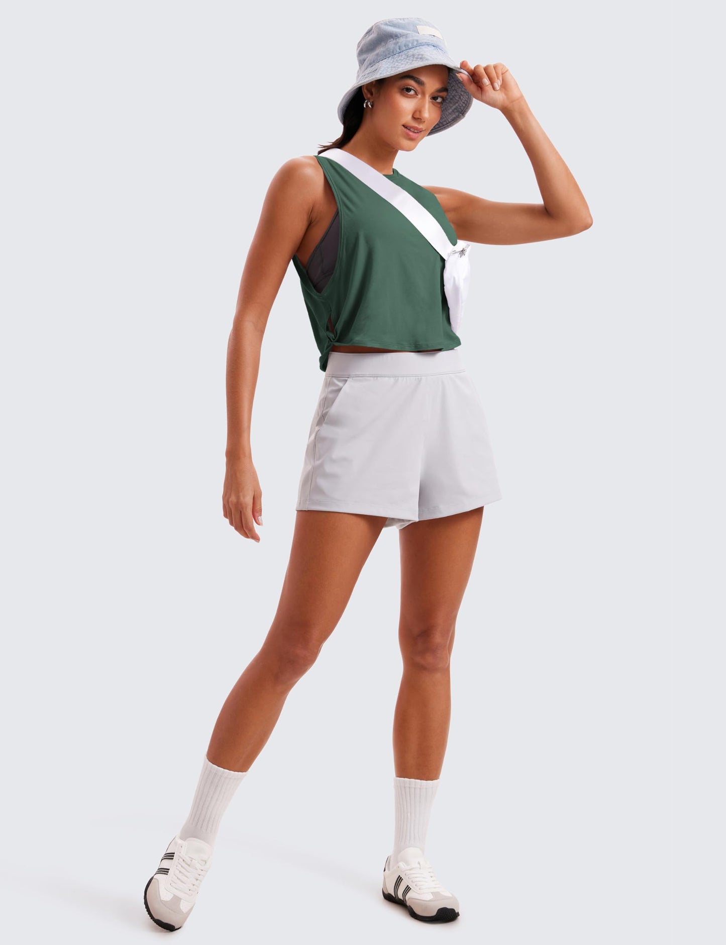 CRZ YOGA Pima Cotton Dropped Armhole Tank Graphite Green Medium