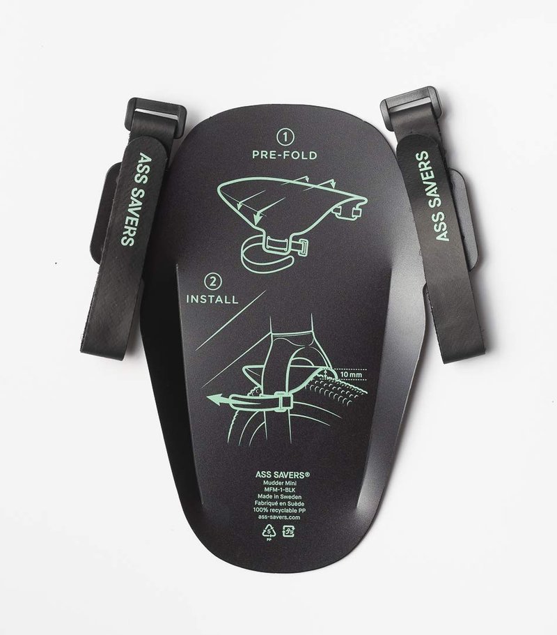 Ass Savers Mudder Mini - Black, Bicycle Mudguard for Face & Headset Protection, Easy & Secure Fit with Anti-Slip Straps, Fits All Cross & Gravel Forks, for Tire Widths 32-55mm, Small & Lightweight
