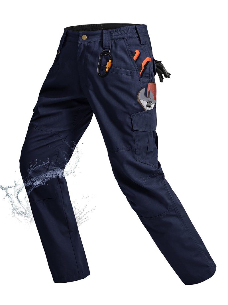 Rapoo Cargo Pants for Men Waterproof Hiking Work Tactical Military Army Pants for Men with Pockets Mens Ripstop Construction Carpenter Hunting Pants Outdoor Navy 34Wx32L