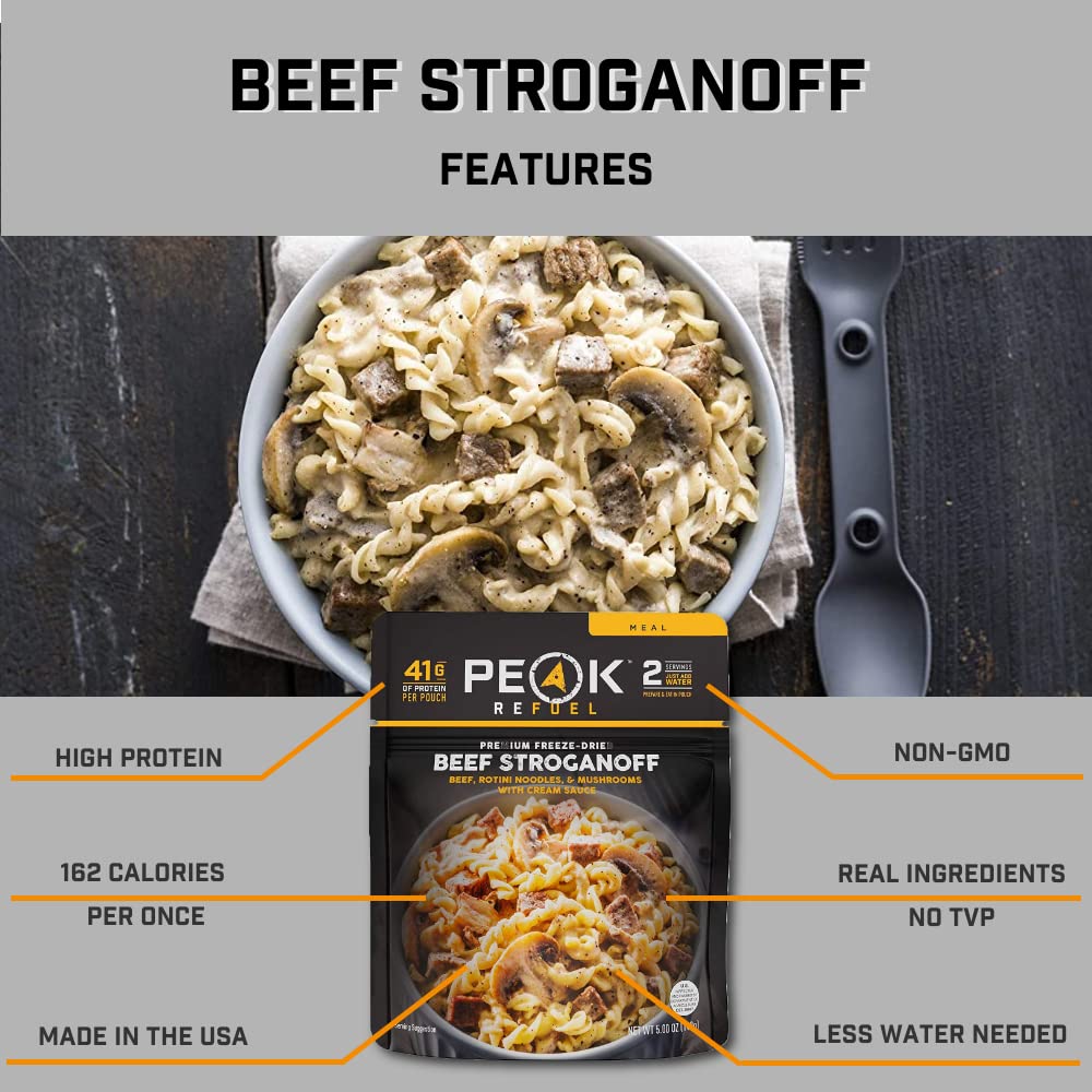 Peak Refuel Beef Stroganoff | Freeze Dried Backpacking and Camping Food | Amazing Taste | High Protein | Real Meat | Quick Prep Meals