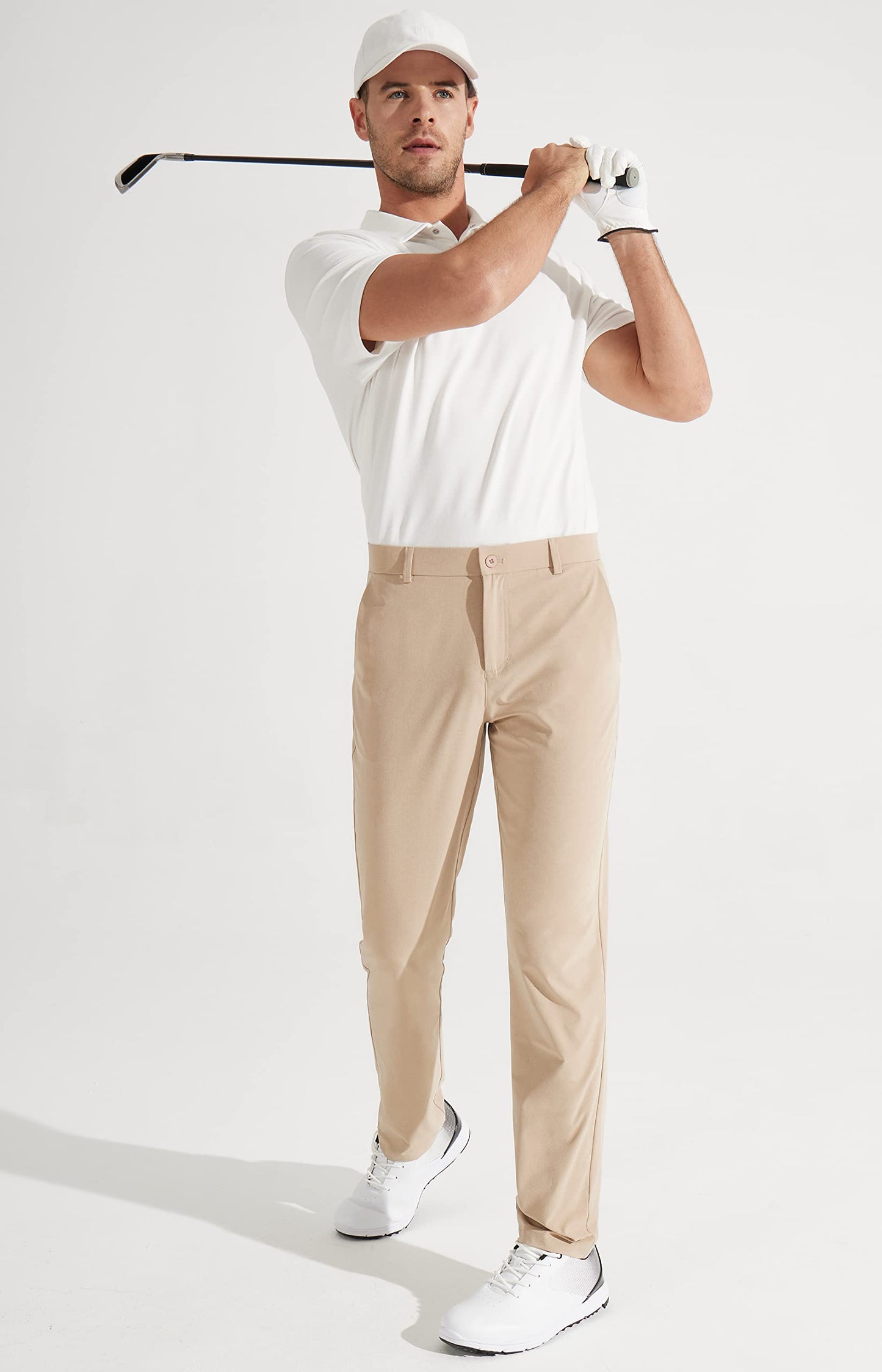 Libin Mens Golf Pants Classic Fit Stretch Work Dress Pants 32" Quick Dry Lightweight Business Casual Trousers Comfort Water Resistant with Pockets, Khaki, 38W x 32L