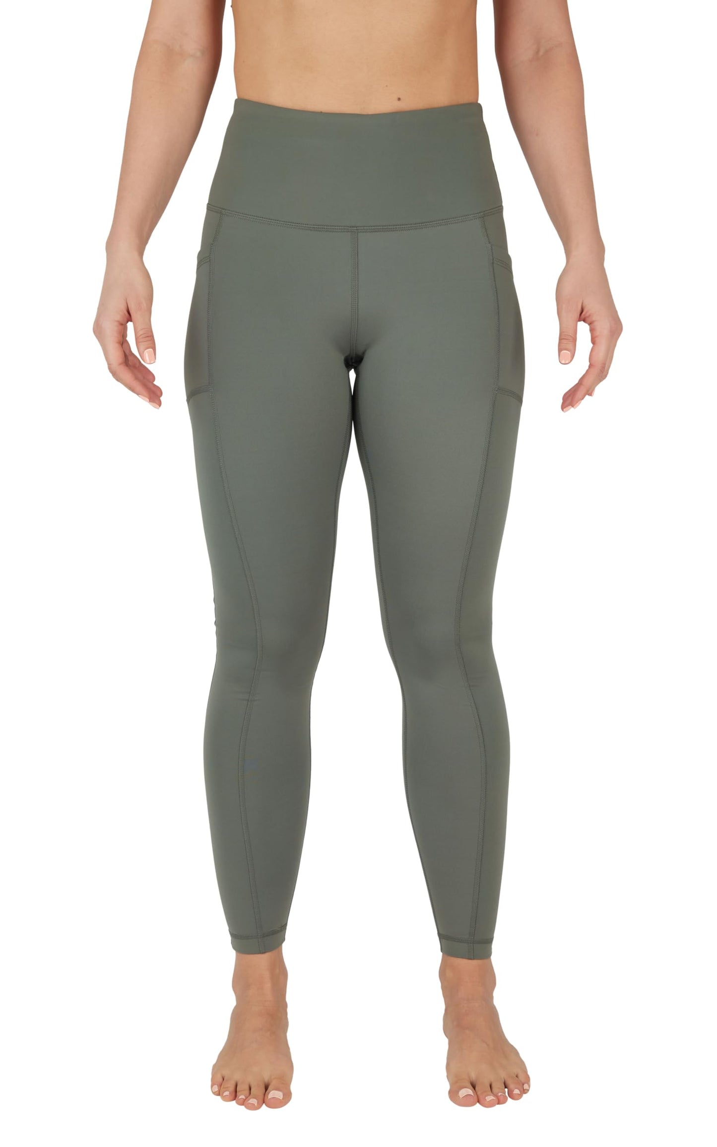 90 Degree By Reflex High Waist Fleece Lined Leggings with Side Pocket - Yoga Pants - Mulled Basil with Pocket - Large