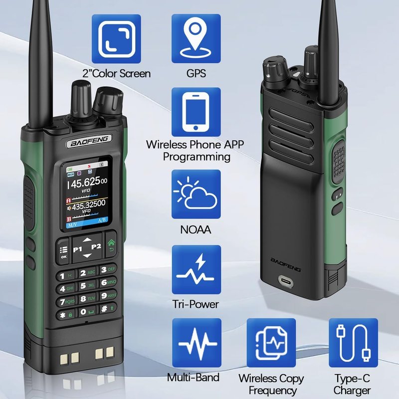 BAOFENG UV-32 Ham Radio | 10W Rechargeable Walkie Talkie with GPS & NOAA Weather | Long Range 2500mAh Battery, USB-C Charging (2-Pack)