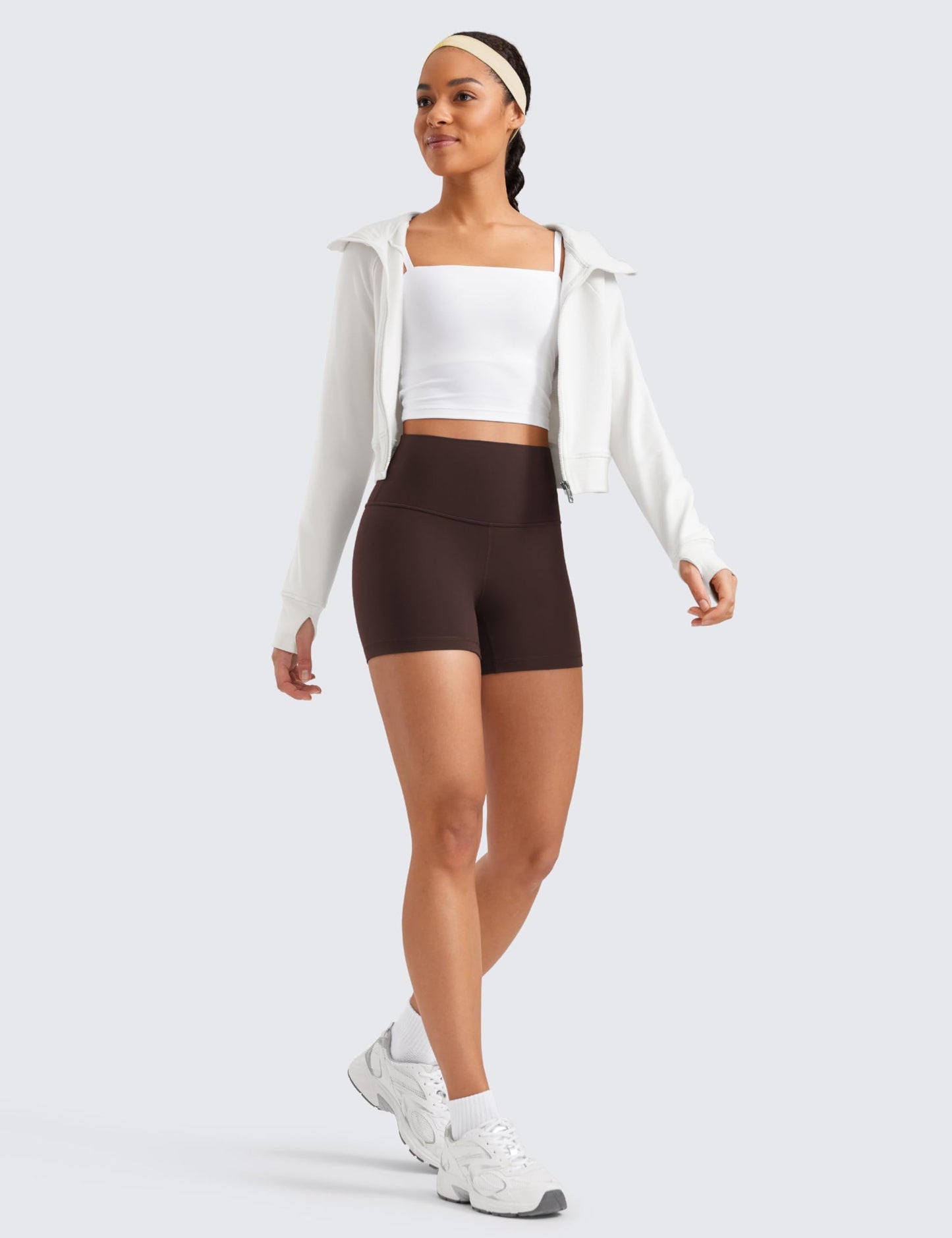 CRZ YOGA Butterluxe Biker Shorts 4'' - High Waisted Booty Workout Volleyball Yoga Womens Spandex Hot Fudge Brown XX-Small