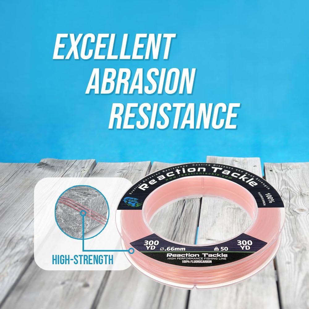 Reaction Tackle 100% Pure Fluorocarbon Fishing Line - High Strength, Abrasion-Resistant | Saltwater & Freshwater Leader