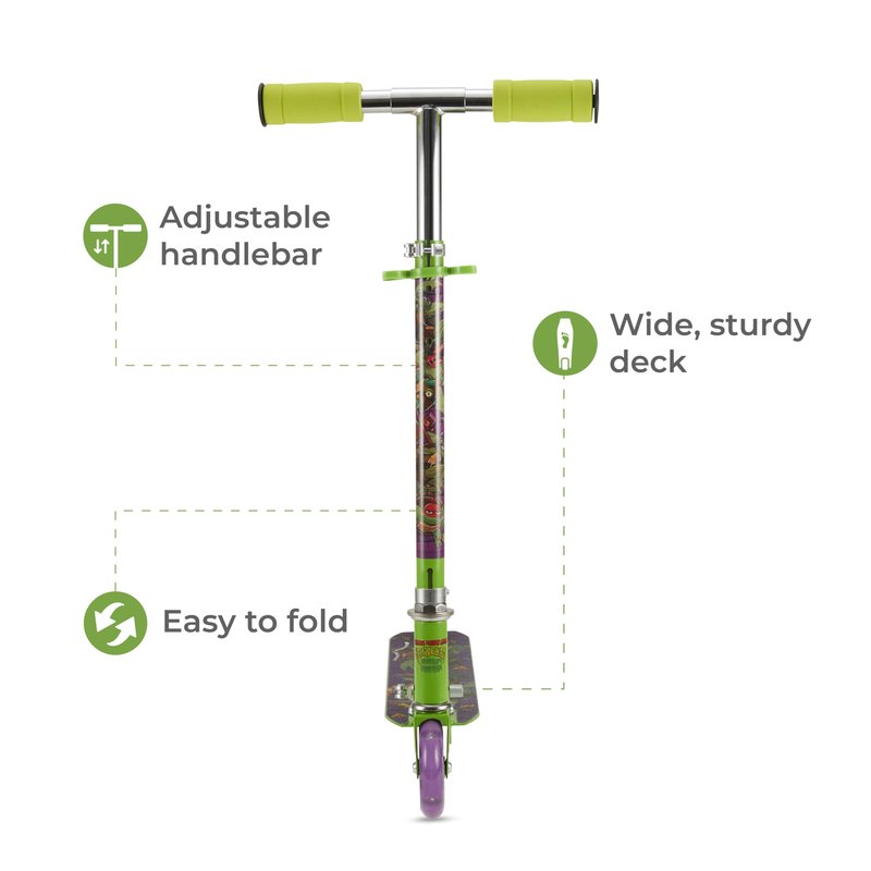TMNT 2 Wheel Kick Scooter for Kids - Easy & Portable Fold-N-Carry Design, Ultra-Lightweight, Comfortable & Safe, Durable & Easy to Ride
