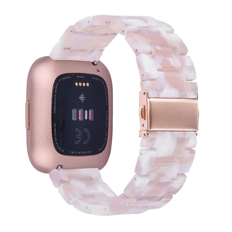 AWSMOR Compatible with Fitbit Versa 2 Band for Women Men - Resin Wristband Strap with Metal Stainless Steel Buckle Replacement for Versa/Lite/SE Smartwatch (Pink Flower)