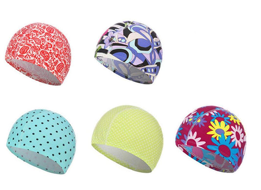 Yusylvia Multicolor Swimming Caps, Fashion Motif Pattern Swim Hat Bath Cap, for Adult Older Boys and Girls,Pack of 5 Pieces (Random Style) (Flower Color)