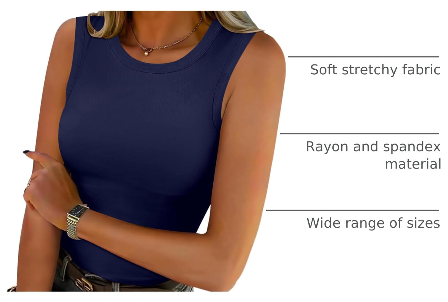 ANRABESS Womens High Neck Tank Tops Stretchy Sleeveless Racerback Sexy Slim Fit Basic Tee Shirts Y2K Trendy Summer Outfits Dark Navy Blue Medium