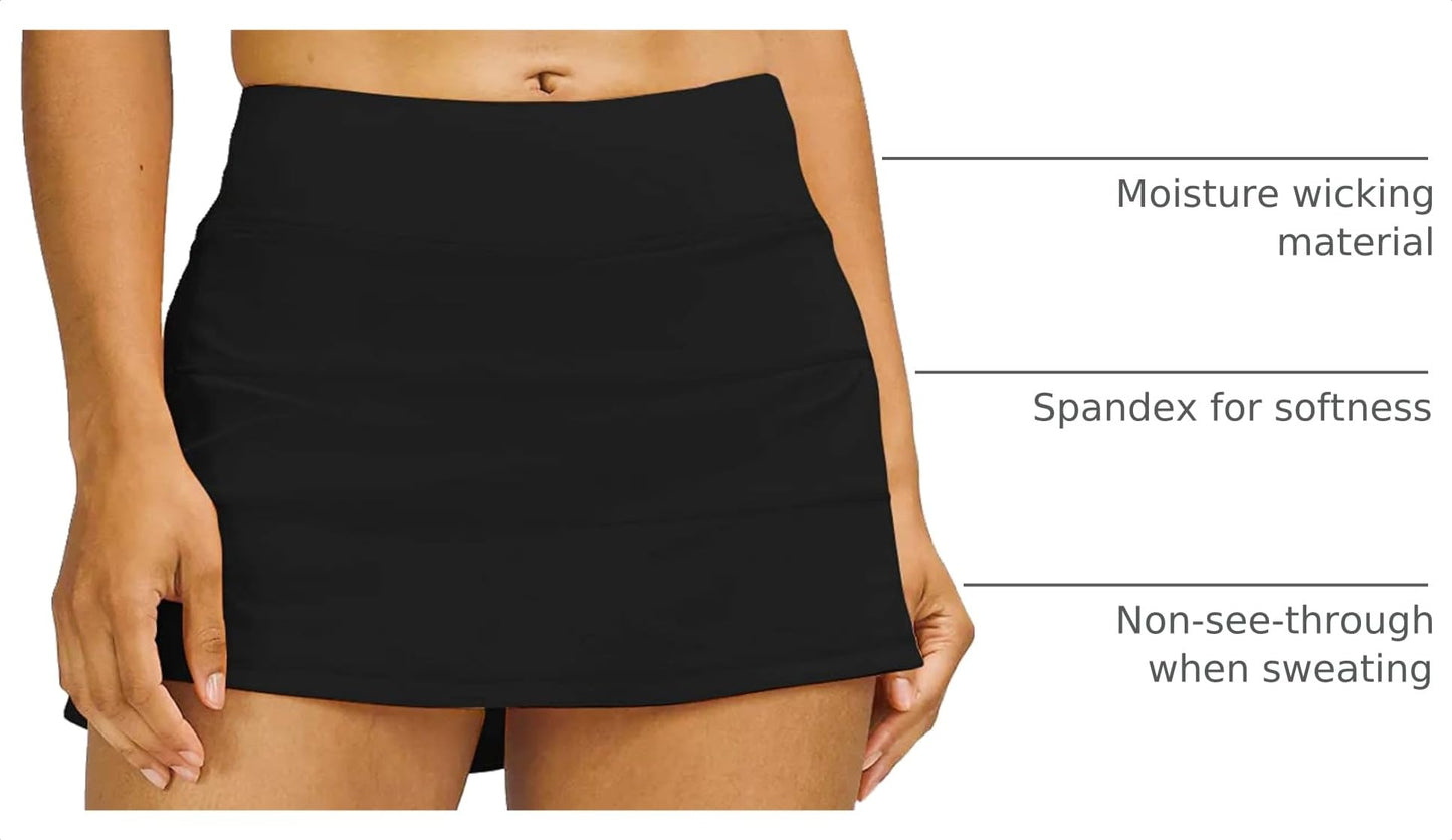 MEIVSO Women's Pleated Workout Tennis Skirts with Pockets Activewear Sports Skort Built-in Shorts Black S