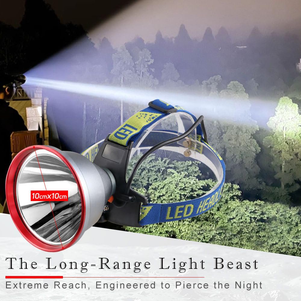 Hunting Headlamp Rechargeable Super Bright Spotlight Head lamp with Multi-Function Battery Pack 5 x Brighter Than Standard, Ideal for Hunting, Hard Hat, Camping, Fishing, Exploring, and Emergency
