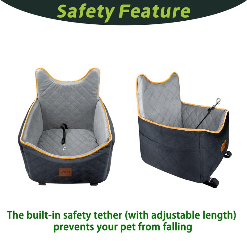Urgown Universal Golf Cart Dog Seat for Small/Medium Dogs and Cats, Fully Detachable and Washable Pet Seat with Safety Leash Inside, Easy to Install/Flippable Seat Bottom Required(Black/Gray, Small)