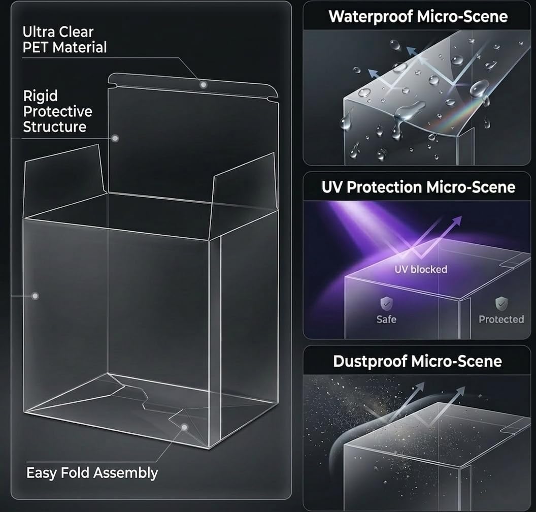 DEDC 4 Pack Clear Booster Box Case PET Plastic Protector Cases Storage Box with Lid for Booster Box Display Case for Collectors, 0.70mm Thick, (5.71x3.39x4.88 inch)