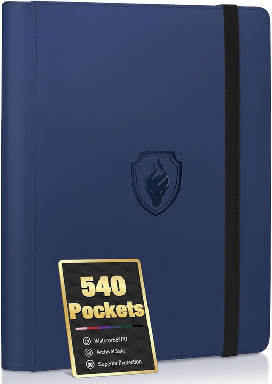 Premium 9 Pocket Card Binder - Sturdy PU Cover Trading Card Album for 540 Cards | Navy Blue