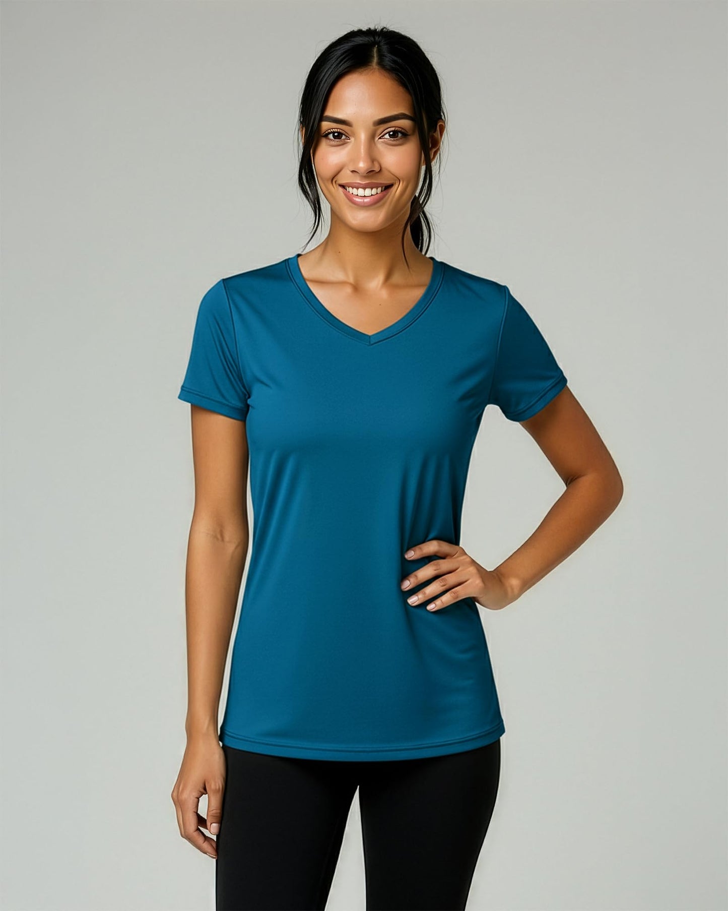 Real Essentials 5 Pack: Women's Dry-Fit Short Sleeve V Neck T Shirt Workout Fitness Yoga Top Tee (Available in Plus Size), Set 13, 1X