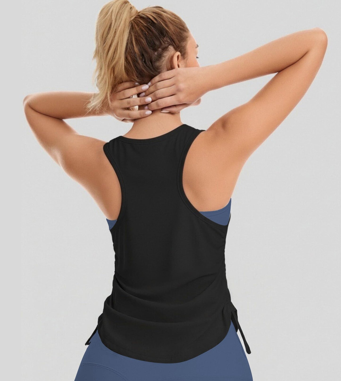 Liuetssroy Side Ruched Workout Tank Tops for Women Racerback Sleeveless Crew Neck Tank Yoga Gym Athletic Loose Fit Tops Black