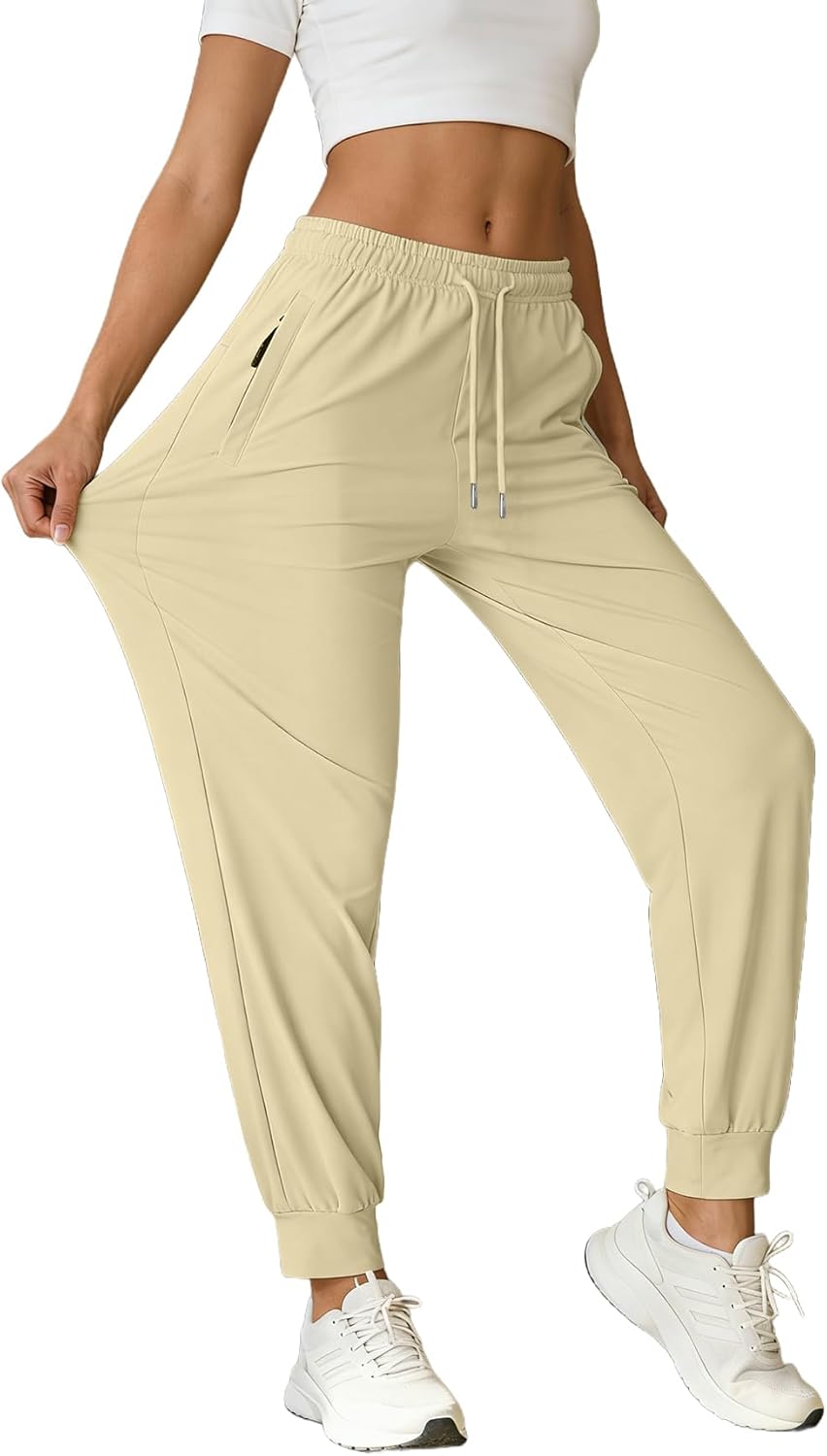 Women's Lightweight Stretchy Hiking Pants - Quick-Drying Joggers with Zippered Pockets for Running