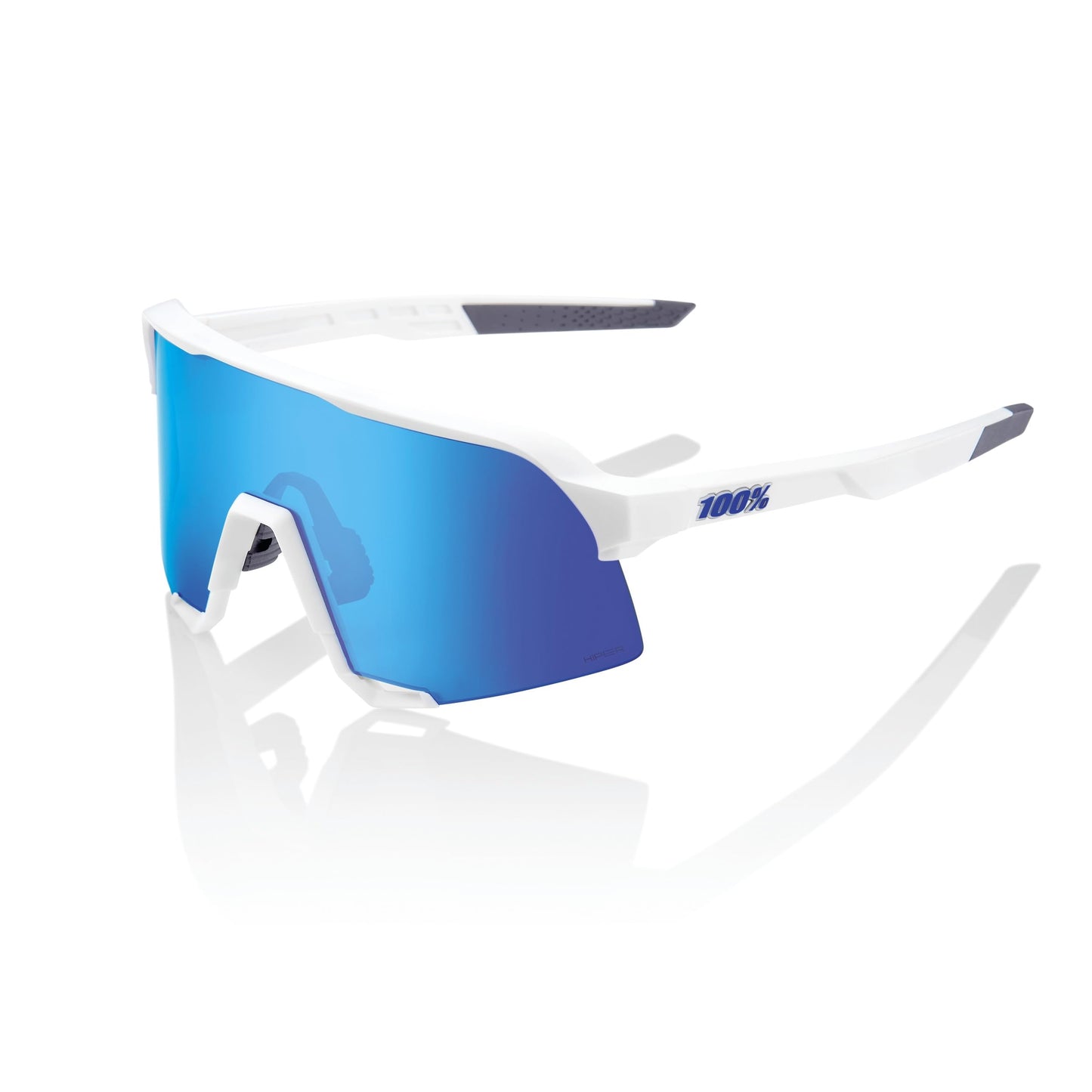 100% S3 Sport Performance Cycling Sunglasses (Matte White - HiPER Blue Multilayer Mirror Lens)