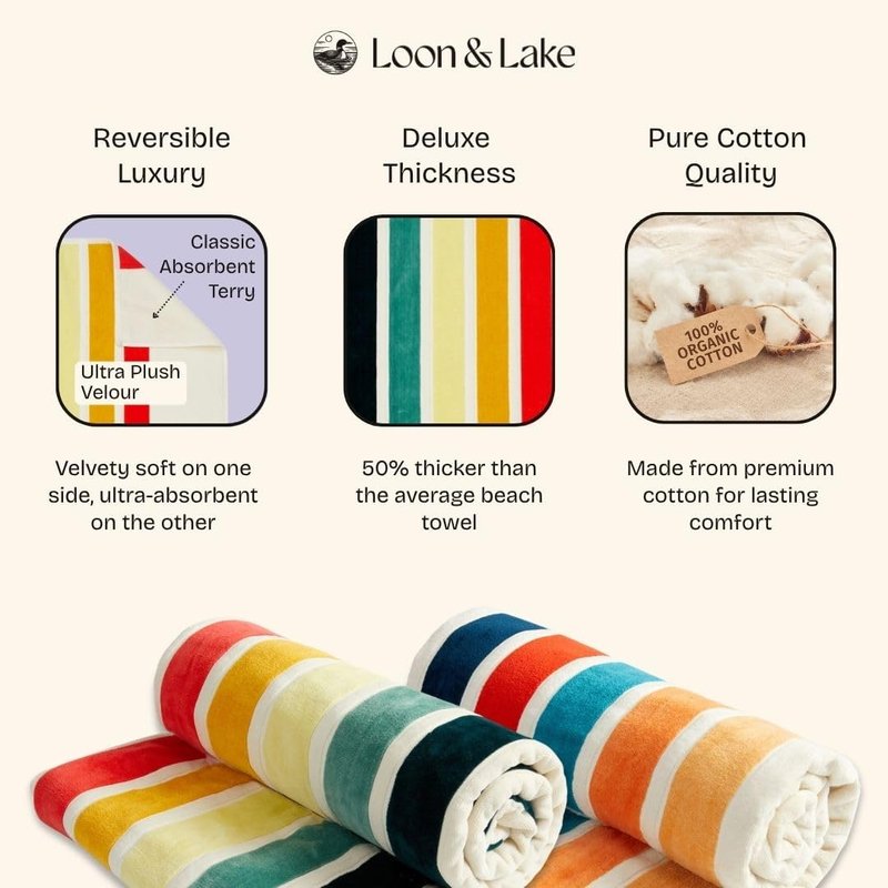 Luxury Oversized Beach Towels - Retro Stripes | 40" x 70" | 100% Combed Cotton, Ultra Plush & Soft