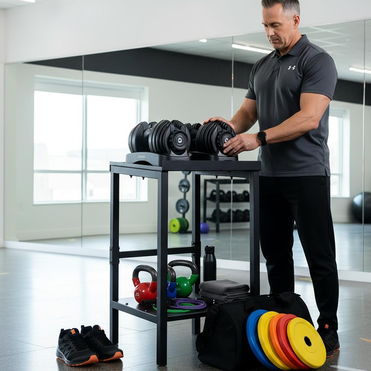OGODU Black Heavy Duty Adjustable Dumbbell Stand - Home Gym Storage Rack with Non-Slip Base, Anti-Tip Safety & Space-Saving Design