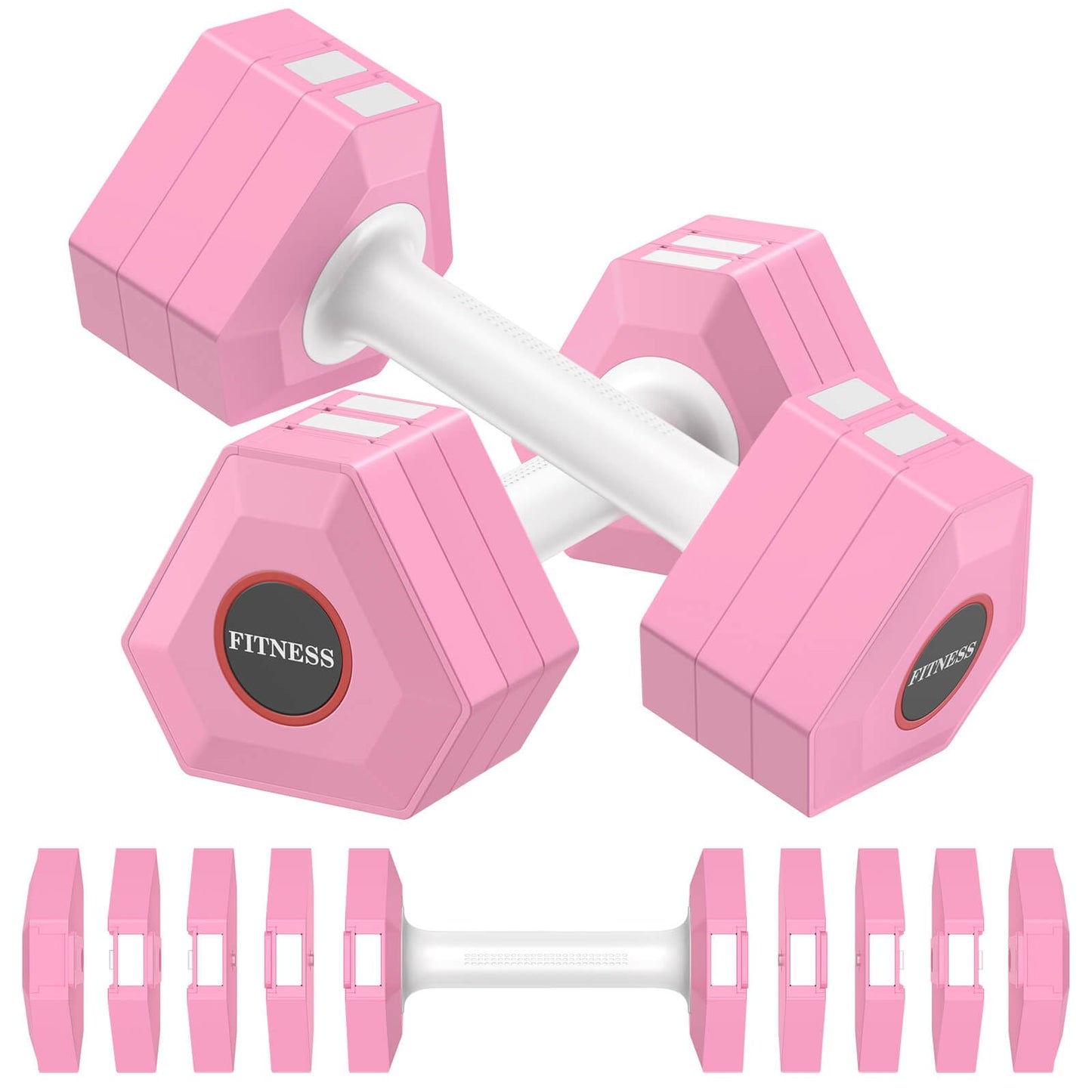 RINREA Adjustable Dumbbells Set of 2, 5-in-1 Dumbbell Weights Set for Women/Men, 3.3lb-12.1lb Adjustable Weight Dumbbells for Home Gym Workout (Pink)