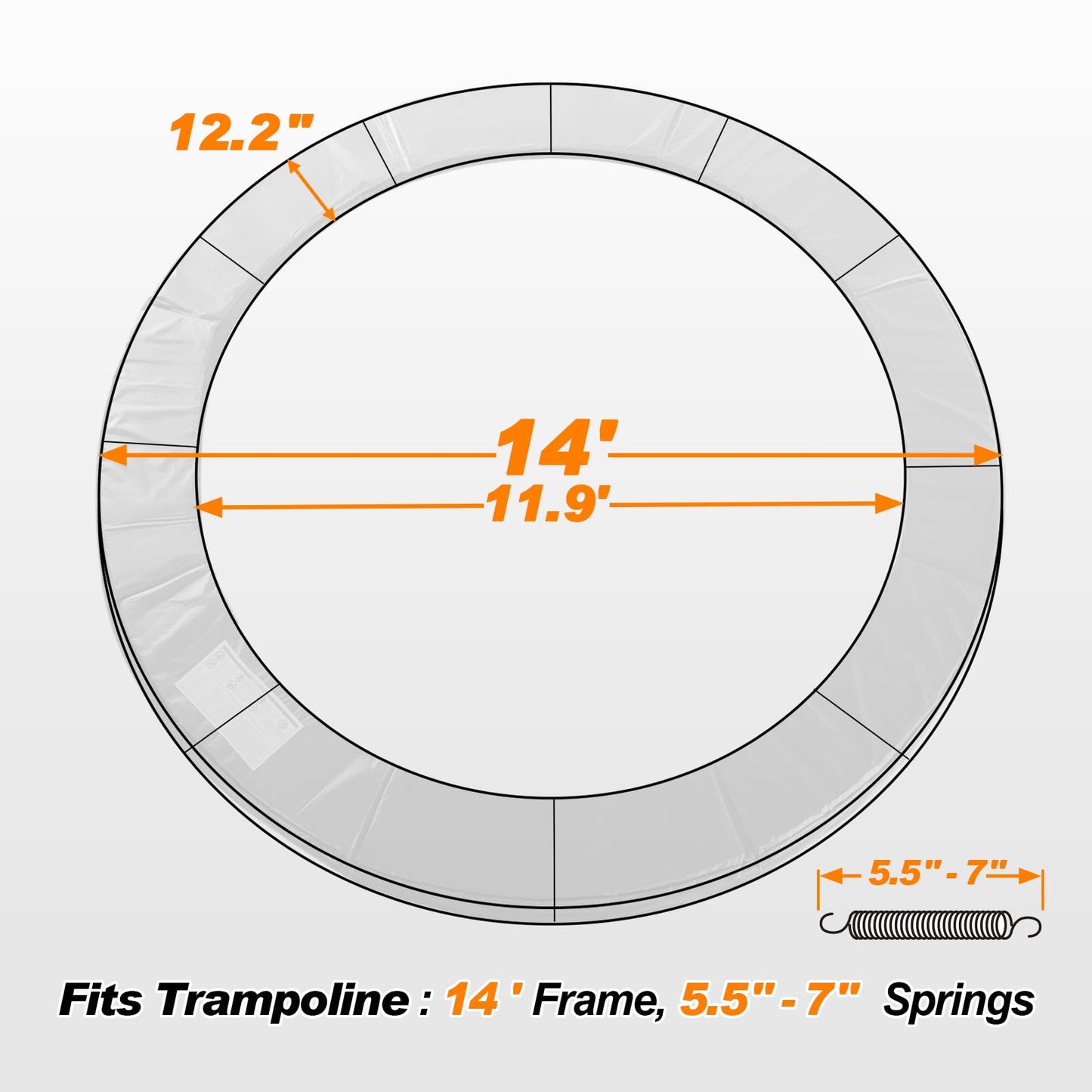 Exacme Trampoline Pad 16 15 14 12 10 8 FT, Waterproof Safety Spring Cover Round Frame Pad, No Hole for Pole, Trampoline Replacement Accessories (Blue, 14FT)