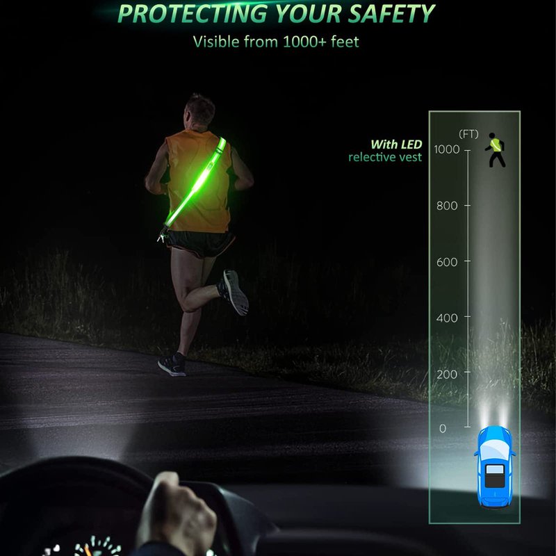 GEESTONE LED Reflective Belt Sash Walking Gear, Reflective Vest Running Gear USB Rechargeable LED Light Up Vest High Visibility Safety Lights for Walkers at Night for Men Women Night Dog Walking Gear