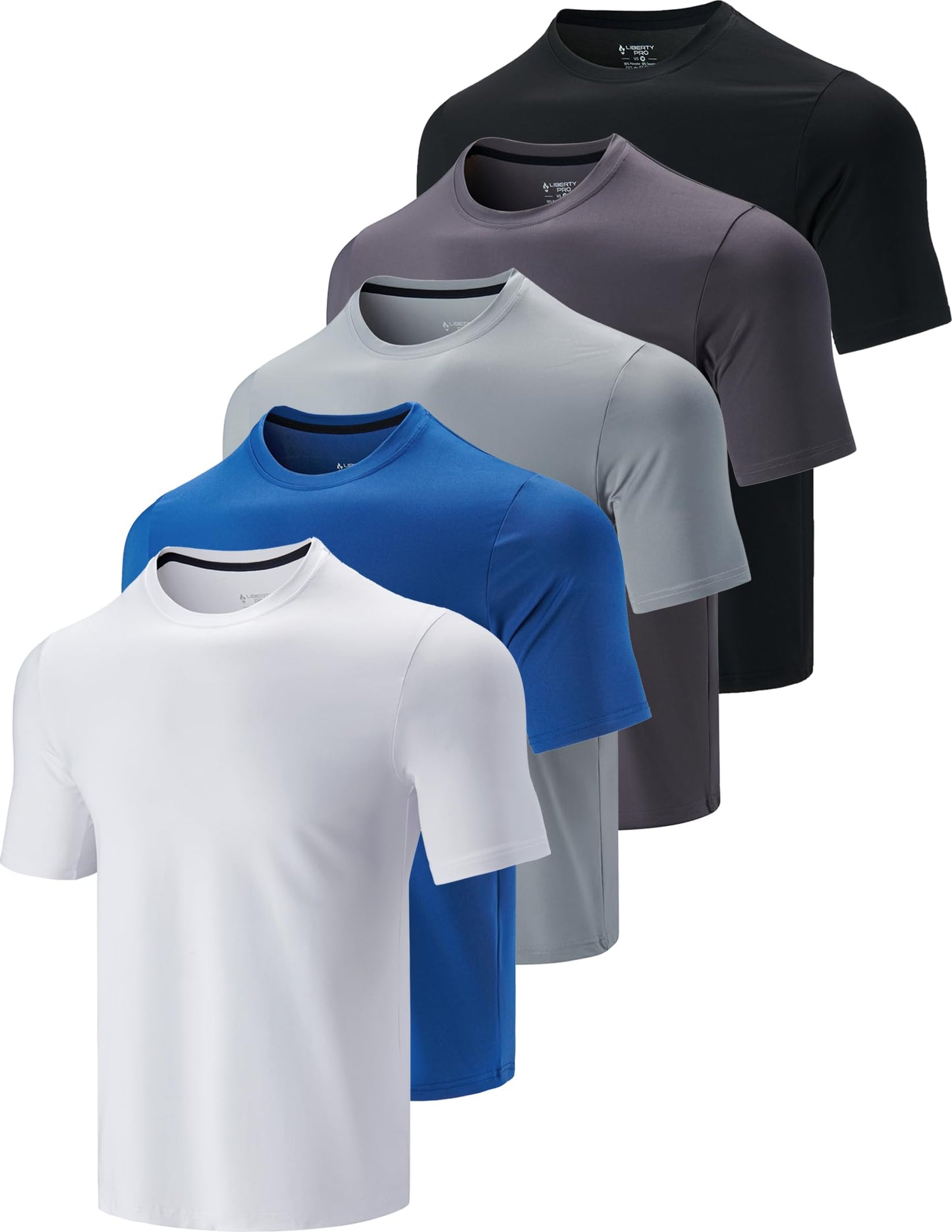 5 Pack Men’s Active Quick Dry Crew Neck T Shirts | Athletic Running Gym Workout Short Sleeve Tee Tops Bulk (Set 6, XX-Large)