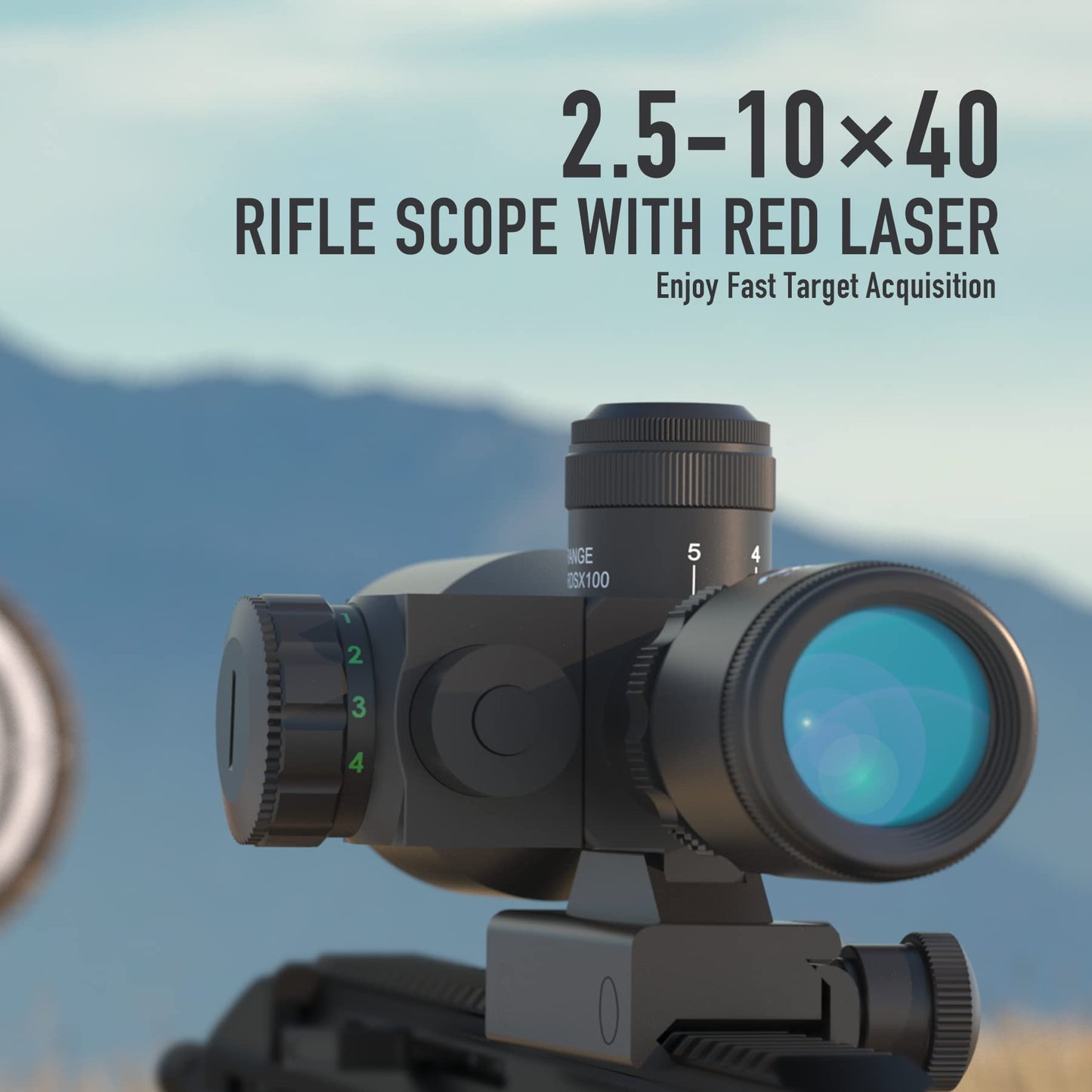 Pinty 2.5-10x40 Red Green Illuminated Mil-dot Tactical Rifle Scope with Red Laser Combo - Green Lens Color