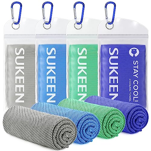 Sukeen 4 Pack Cooling Towel (40"x12"), Ice Towel, Soft Breathable Chilly Towel, Microfiber Towel for Yoga, Sport, Running, Gym, Workout,Camping, Fitness, Workout & More Activities