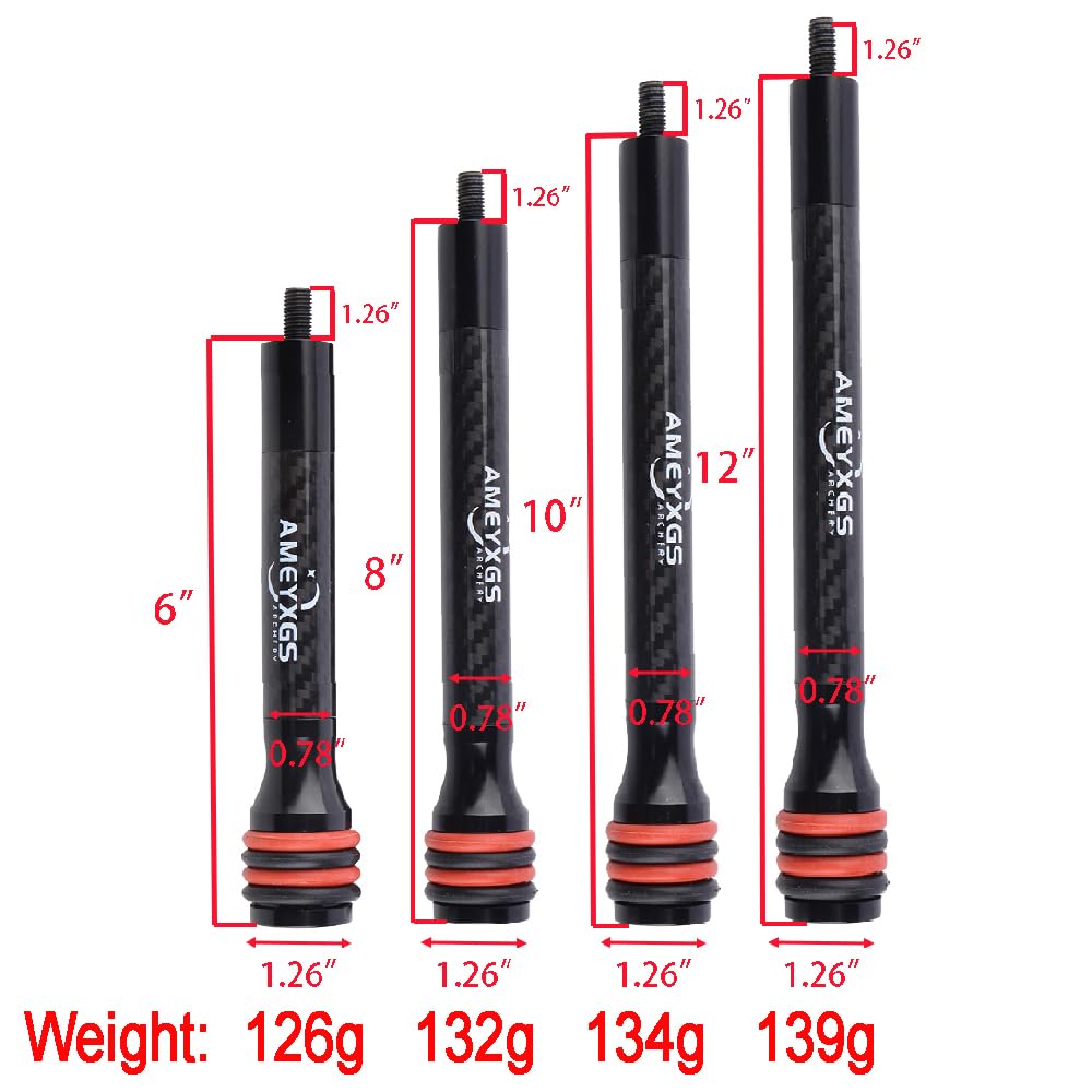 AMEYXGS 6/8/10/12 Inch Archery Bow Stabilizer Carbon Fiber Balance Bar Rod Side Rod Stabilizer Dampen Weight for Compound Bow Recurve Bow Accessory (Black, 12 Inch)