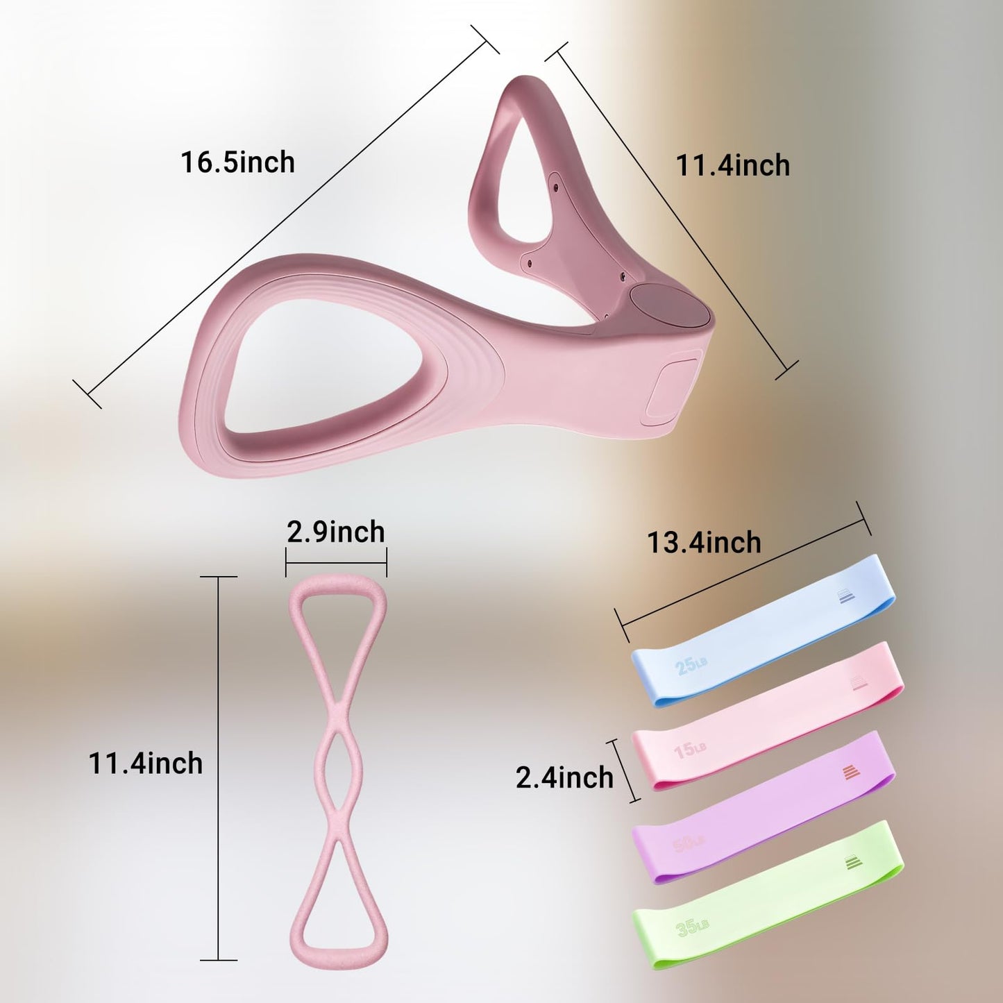 Brobantle Home Pilates Essential Kit for Women, Pilates Equipment Set with Pelvic Floor Trainer, Resistance Bands for Beginners Home Workouts Pink