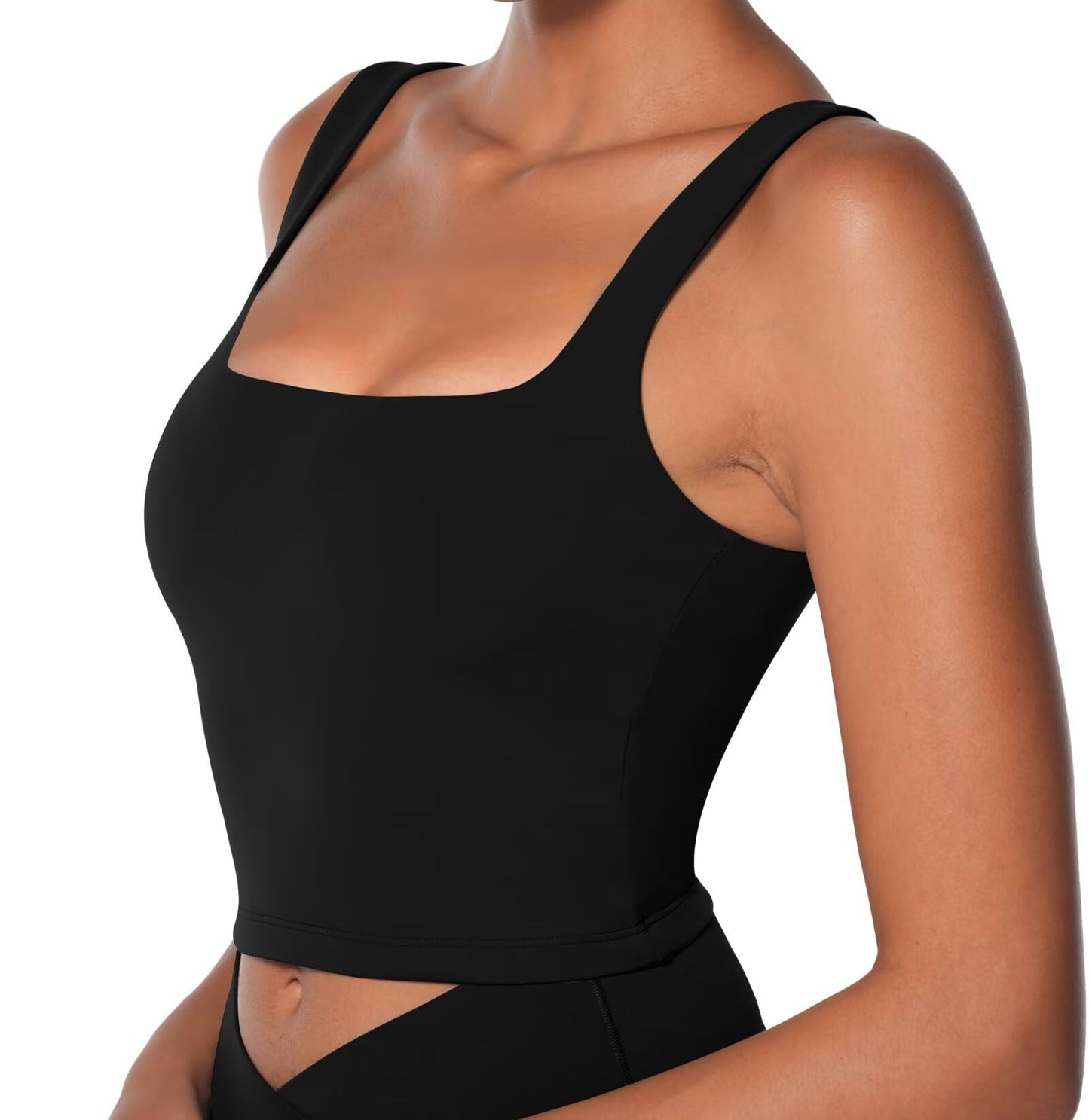 Sunzel Women's Double Lined Square Neck Fitted Crop Workout Tank Top Black