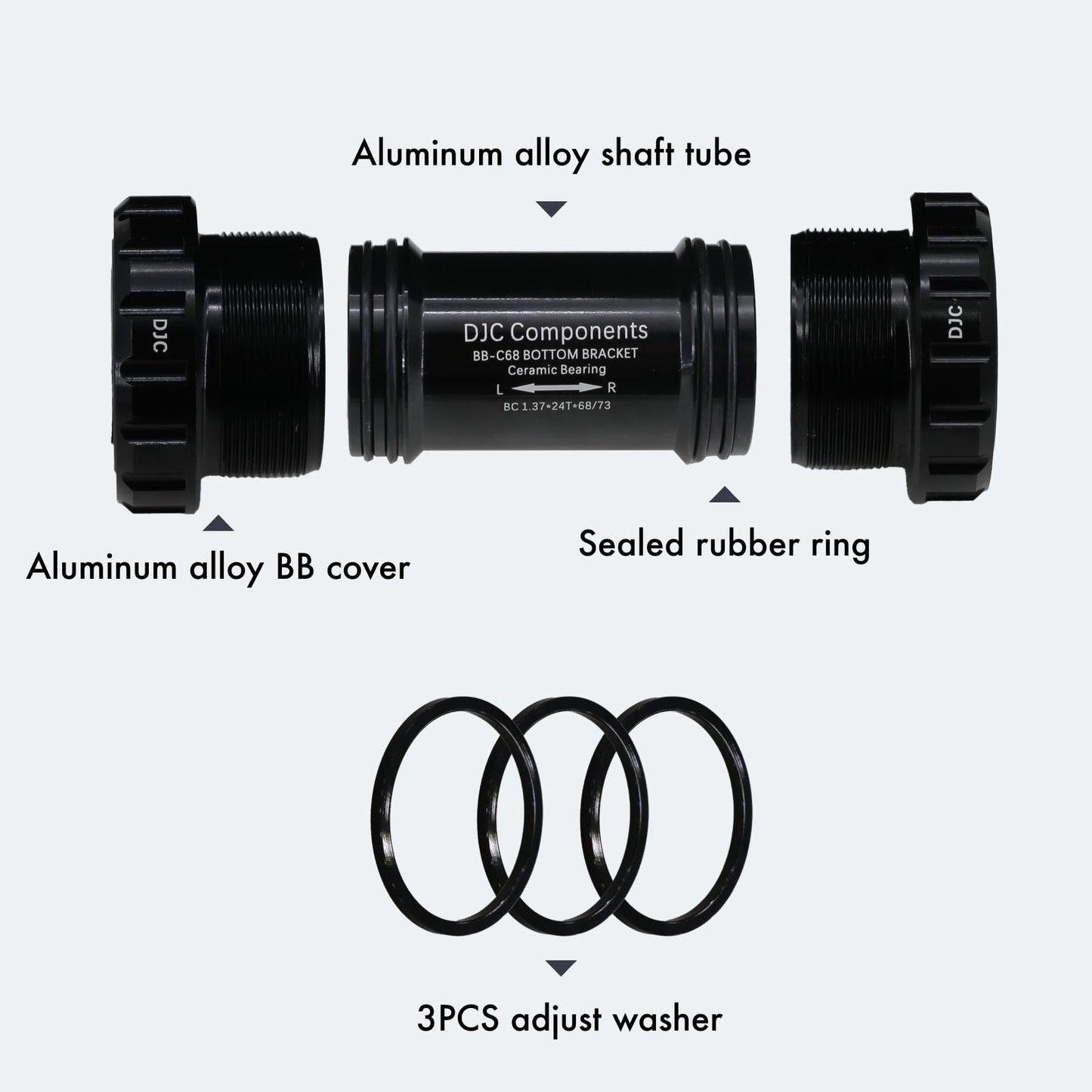 DJC Bike Ceramic Bearing Bottom Bracket BSA 68-73mm English Threaded BB 24mm Spindle, Fit MTB Road Bike Hollow Deore XT SLX R7000 R8000 4700 5800 6800 IXF Prowheel(Ceramic 24-24mm red)