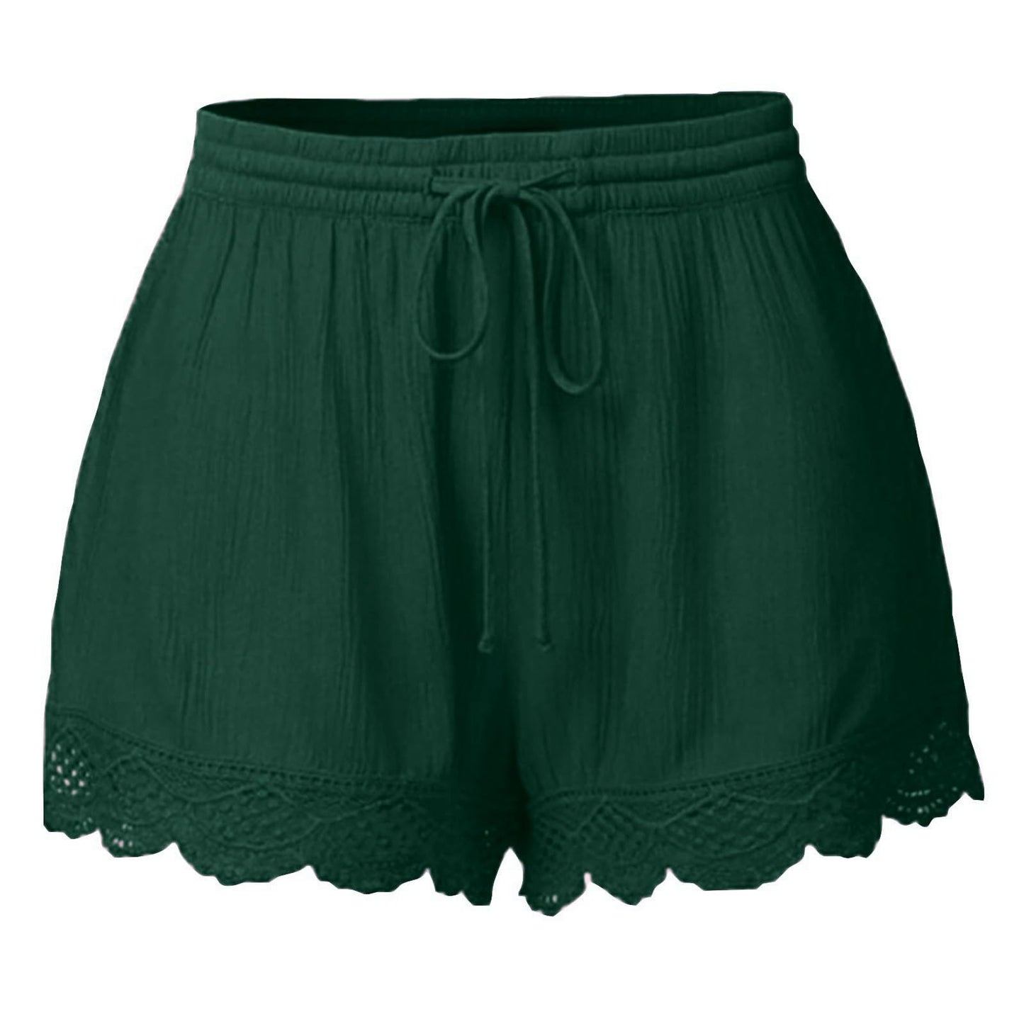 Generic Womens Casual Shorts Drawstring Elastic Waist Lace Trim Summer Beach Shorts Lightweight Loose Yoga Athletic Shorts, Large, Green（with Pockets）