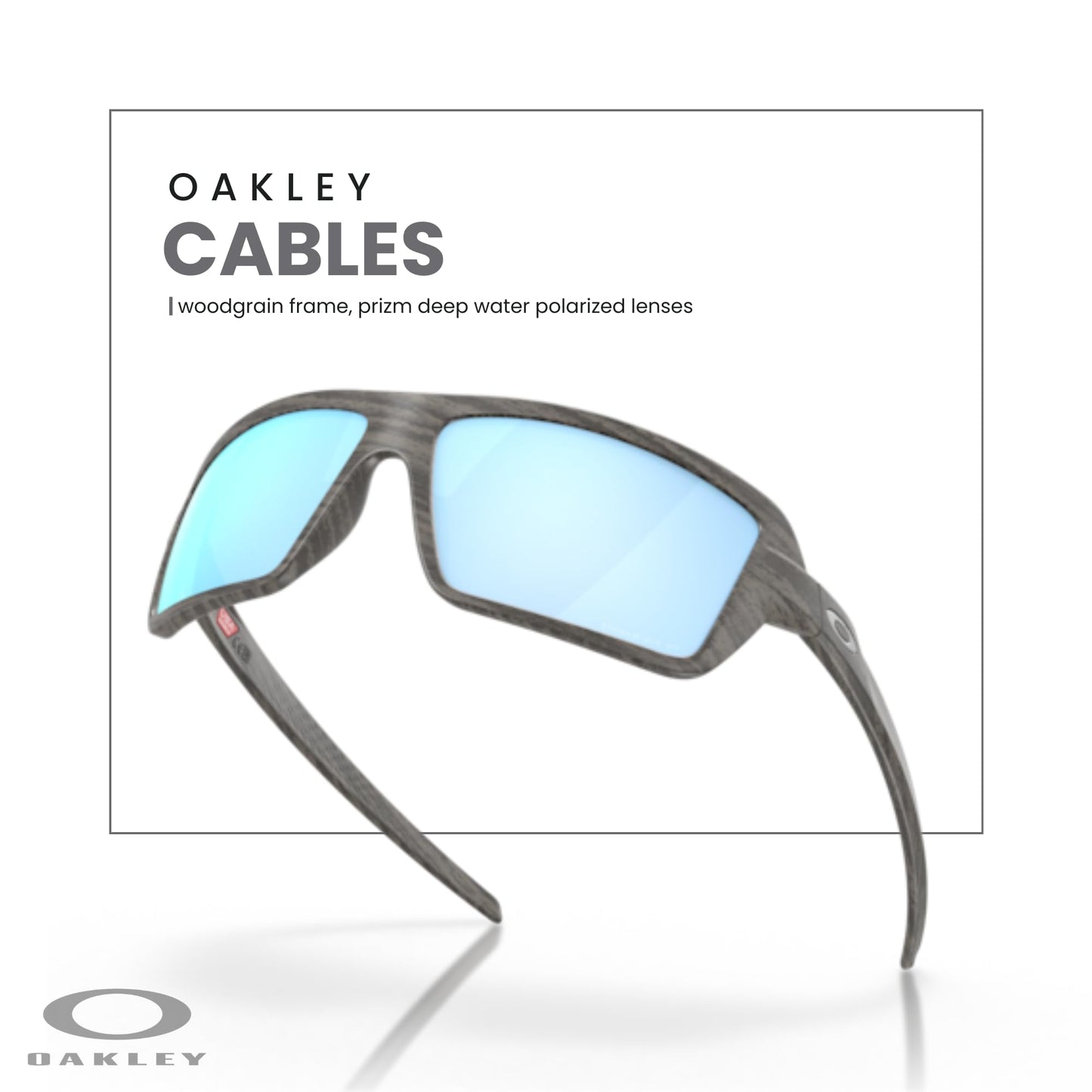 OAKLEY Cables OO9129 912906 63MM Woodgrain/Prizm Deep Water Polarized Rectangular Sunglasses for Men+ Bundle Accessory Leash Kit, Microfiber Pouch