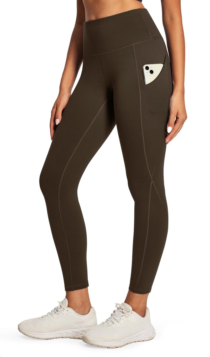 Ewedoos Fleece Lined Leggings Women Thermal Leggings for Women with Pockets High Waisted Winter Warm Tights Pants Clothes Espresso Brown