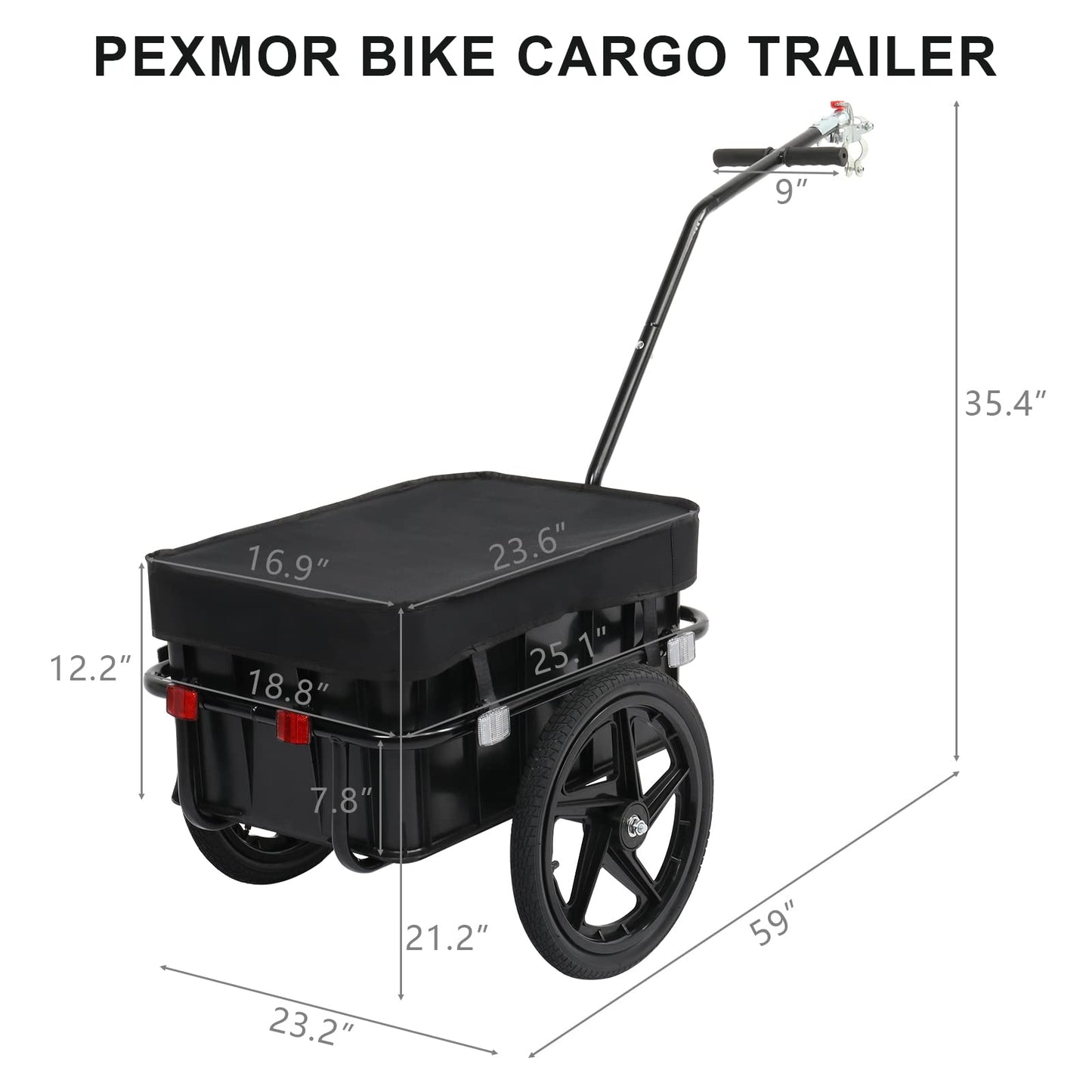 PEXMOR Bike Cargo Trailer with Removable Box & Waterproof Cover, Bicycle Wagon Trailers with 16" Wheels & Quick Release Universal Coupler, Large Loading Bike Trailer Storage Cart with Reflectors