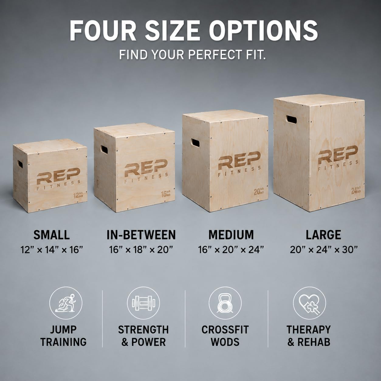 REP Plyometric Wood Jump Box | Strength Training | 16/14/12 Wooden Step Platforms | Gym & Sports Workouts | Fitness, Exercise, Physical Therapy Equipment | Pro Conditioning Tool