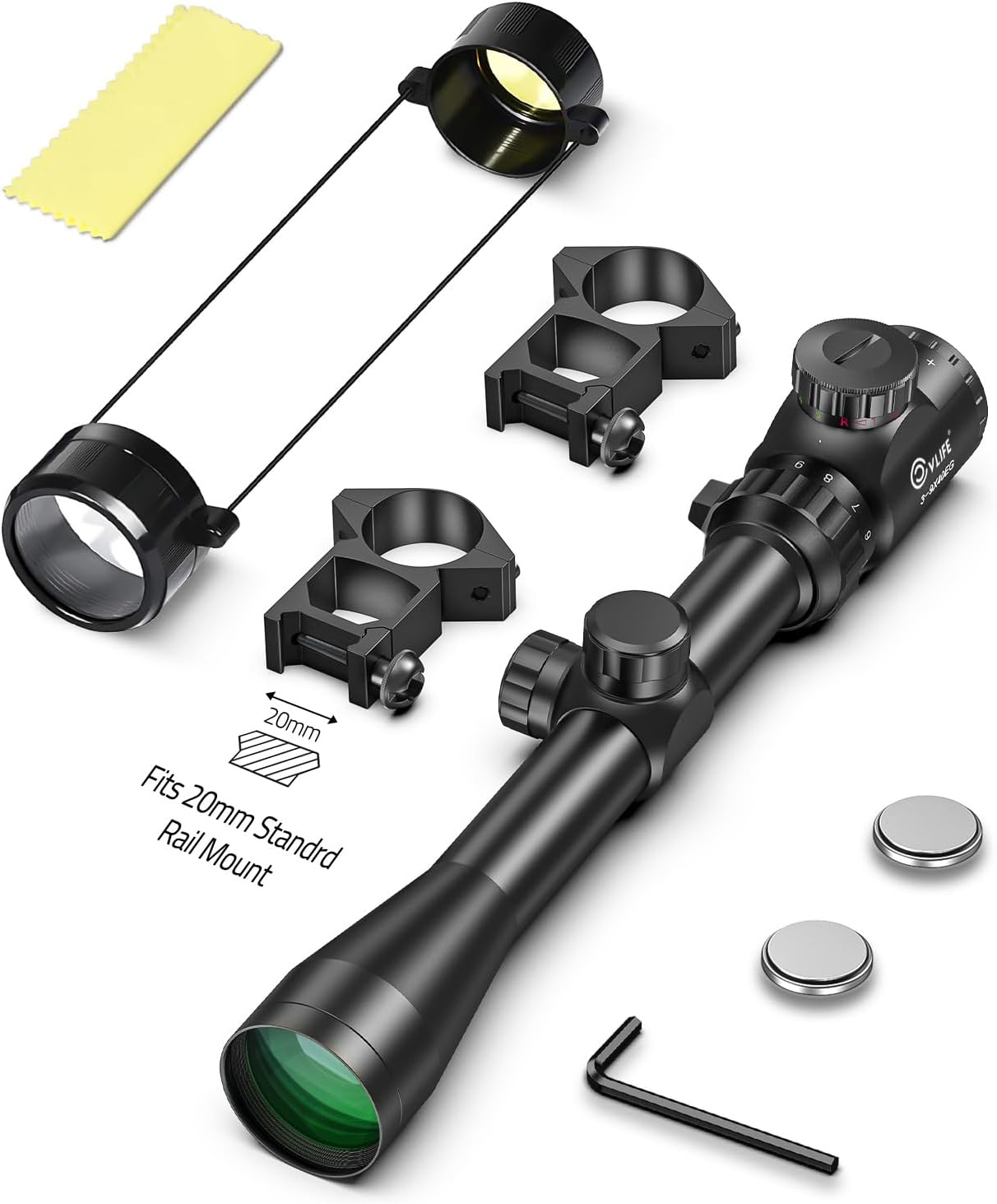 CVLIFE 3-9x40 Rifle Scope - Red & Green Illuminated Optical Riflescope for Hunting | Mil-Dot Reticle, 20mm Picatinny