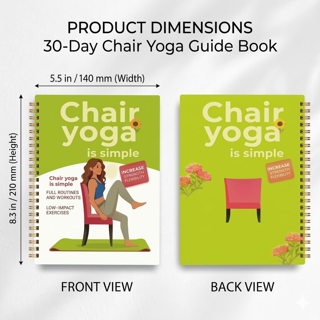 Chair Yoga for Beginners, 30-Day Guide with 60 Seated Workouts for Flexibility, Strength & Healthy Weight Support | Spiral Bound Exercise Book, 5.5 x 8.3 in, Green